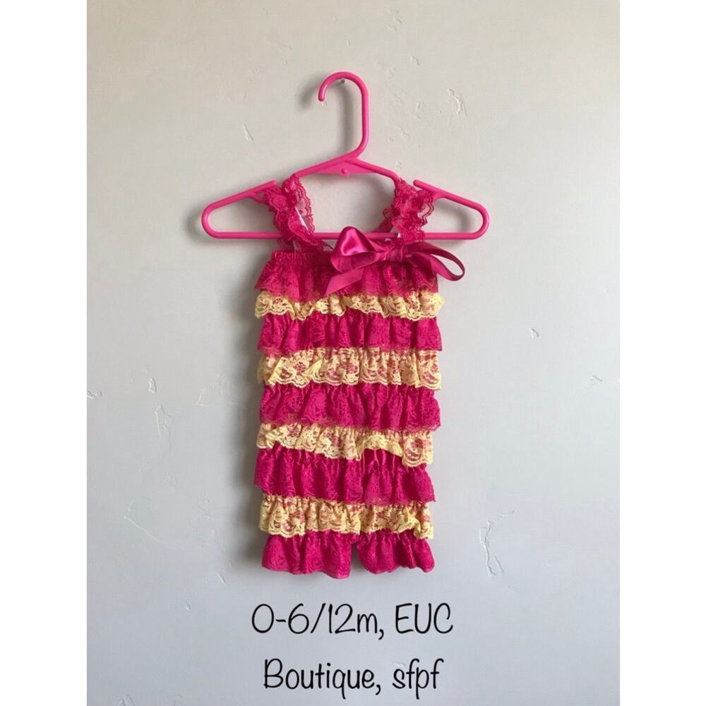 Baby Girl Yellow and Pink Lace Romper - Picture 1 of 1